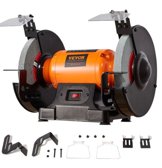 VEVOR 6 inch Bench Grinder, 250W 1/3 HP Motor, Variable-Speed Benchtop Grinder with 3400 RPM and Work Light, Two Types Wheels for Grinding, Sharping and Smoothing
