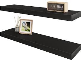 BAMEOS Floating Shelf,Wall Shelf,Decor Wall Mounted Shelves,Hanging Shelf Set L24xW6 for Bathroom Kitchen Living,Kitchen,Room Bedroom Storage,Black