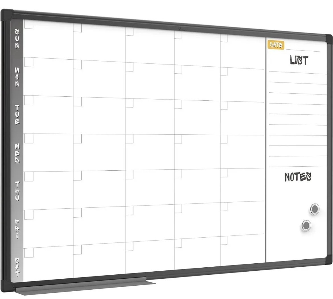 TOWON Magnetic Whiteboard Calendar 36 x 24 Inches, Dry Erase Calendar Board for Wall with Black Frame, Monthly White Board Calendar Dry Erase with Notes with Pen Tray and Magnets