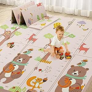 UANLAUO Foldable Baby Play Mat, Extra Large Baby Crawling Mat, Waterproof Reversible Foam Playmat for Floor, Non-Toxic Kids Play Mats for Infants and Toddler with Portable Travel Bag (71 x 79inch)