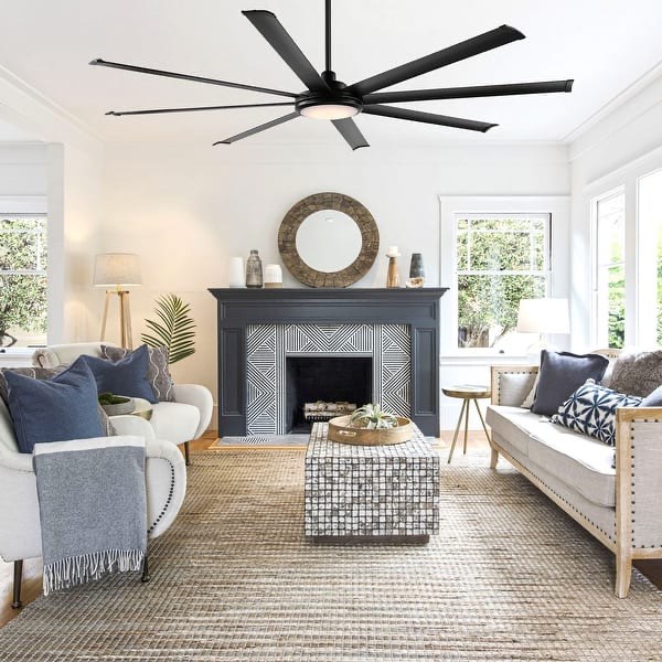 WINGBO 80" Indoor Ceiling Fan with LED Light and Remote - 80 inch - Black