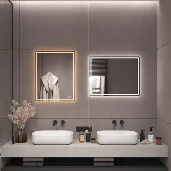 CB HOME LED Bathroom Mirror, Lighted Wall Mounted Mirror, Frameless Vanity Mirror, Anti-Fog, Dimmable,Three Color - 24''X30'