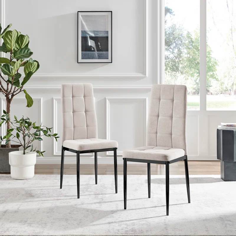 Pallo Button Tufting Fabric Luxury Dining Chairs - Modern Contemporary Design