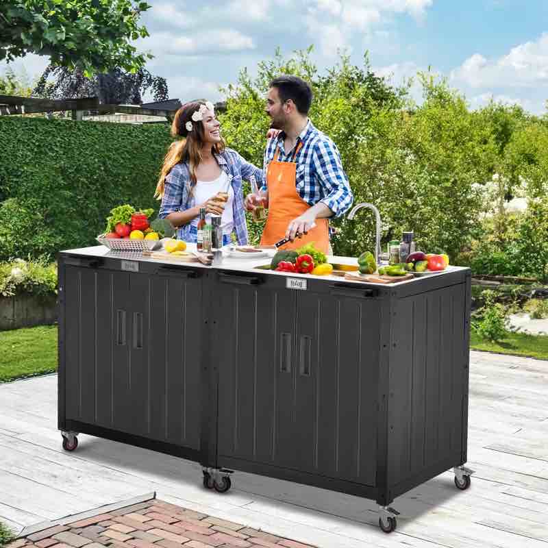 Outdoor Kitchen Series 35.4'' 304 Stainless Steel Freestanding Outdoor Modular Kitchen Sink Station with Cabinet