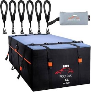 RoofPax XXL 28 cuft Car Rooftop Cargo Carrier Bag Extra Waterproof Car Roof Storage with 10 Heavy Duty Tie Down Straps and 4 Hooks Roof Bag Cargo Carrier for Top of Vehicle with/Without Rack