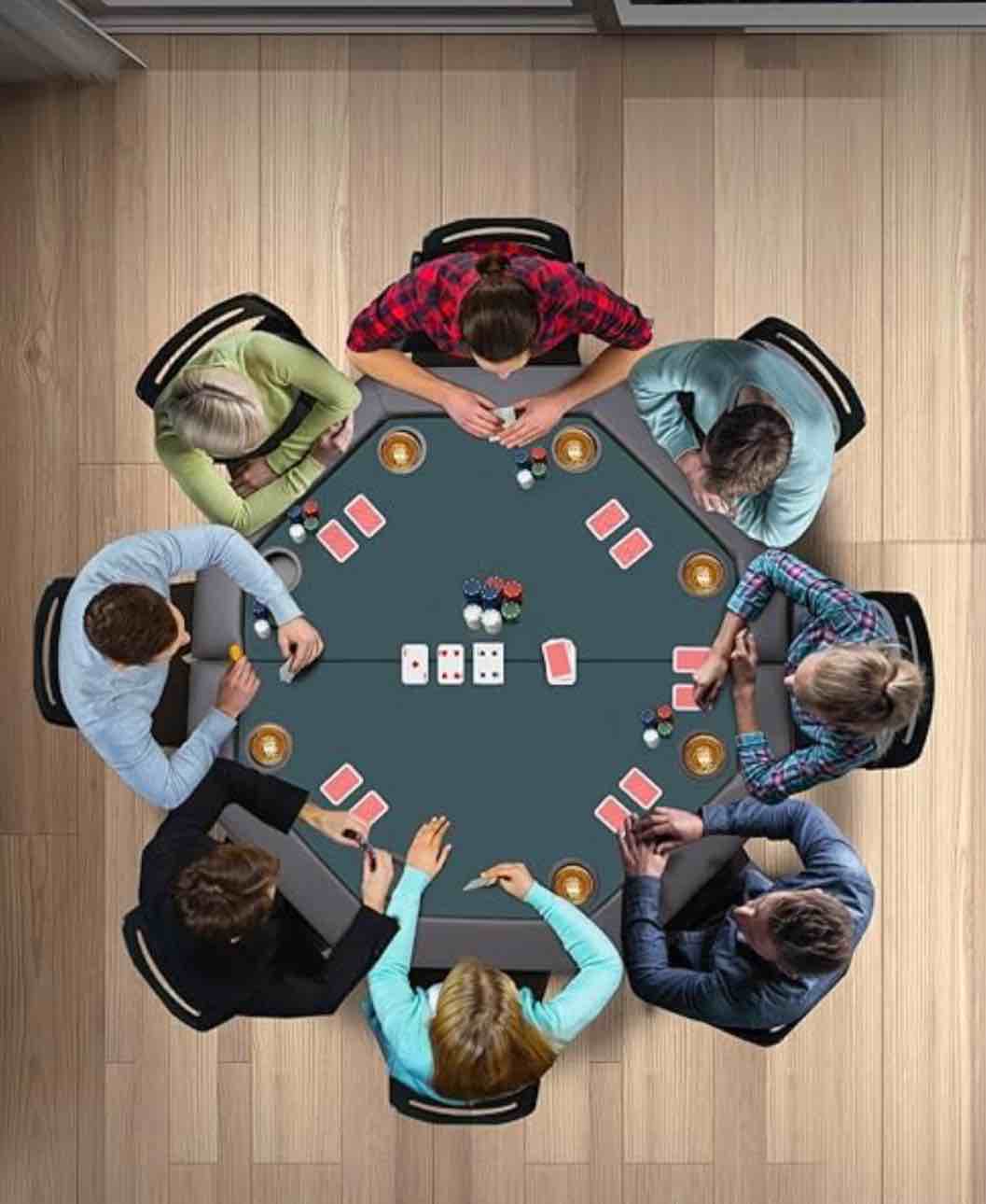 ZivPlay Folding Poker Table Foldable Poker Table 8 Player Portable Octagon Casino Table with Collapsible Legs Cup Holders Cushioned Edges for Blackjack Card Game and Texas Holdem Poker 48 Inch