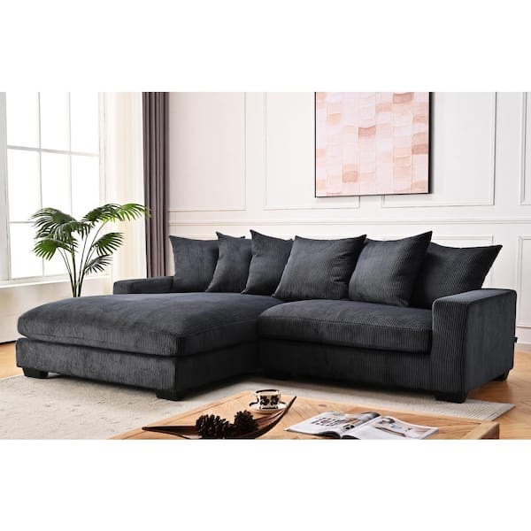 US Pride Furniture Payan 102 in. Square Arm 2-Piece Polyester L-Shaped Sectional Sofa in Black with Chaise