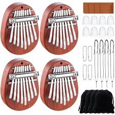 Konohan 24 Pcs 8 Keys Mini Kalimba Piano Set, Include 4 Mini Exquisite Finger Thumb Piano 4 Lanyard 4 Chains 8 Finger Protector 4 Cleaning Cloth for Kids Adults Beginners Gift (Cartoon Style)
