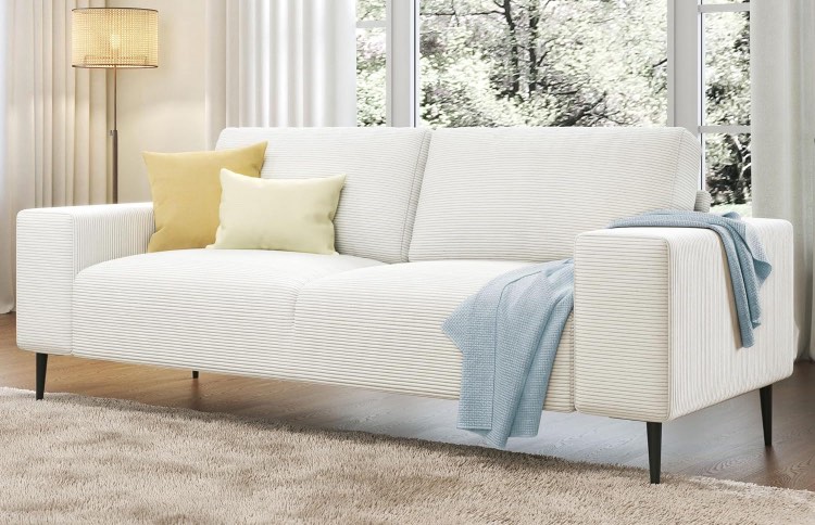 AMERLIFE 89 inch Sofa, Oversized Sofa-Modern Sofa Couch in Corduroy, 3 Seater Sofa for Living Room, White Deep Seat Sofa- INCOMPLETE, BOX 1 OF 2