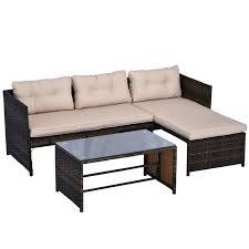 Outsunny 3 Piece Patio Furniture Set, Rattan Outdoor Sofa Set- TABLE INCLUDED