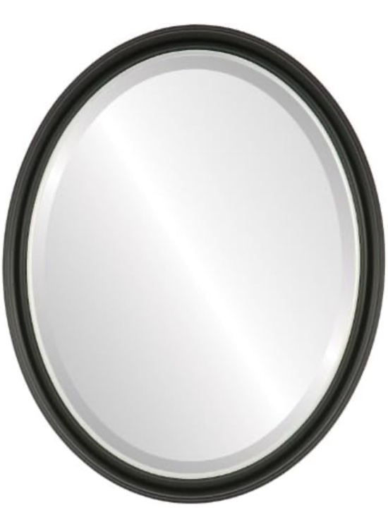 Oval Beveled Wall Mirror for Home Decor - Hamilton Style - Matte Black with Silver Lip - 22x26 Outside Dimensions