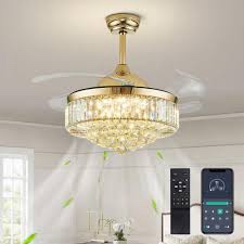 42 in. Gold Crystal Retractable Ceiling Fan