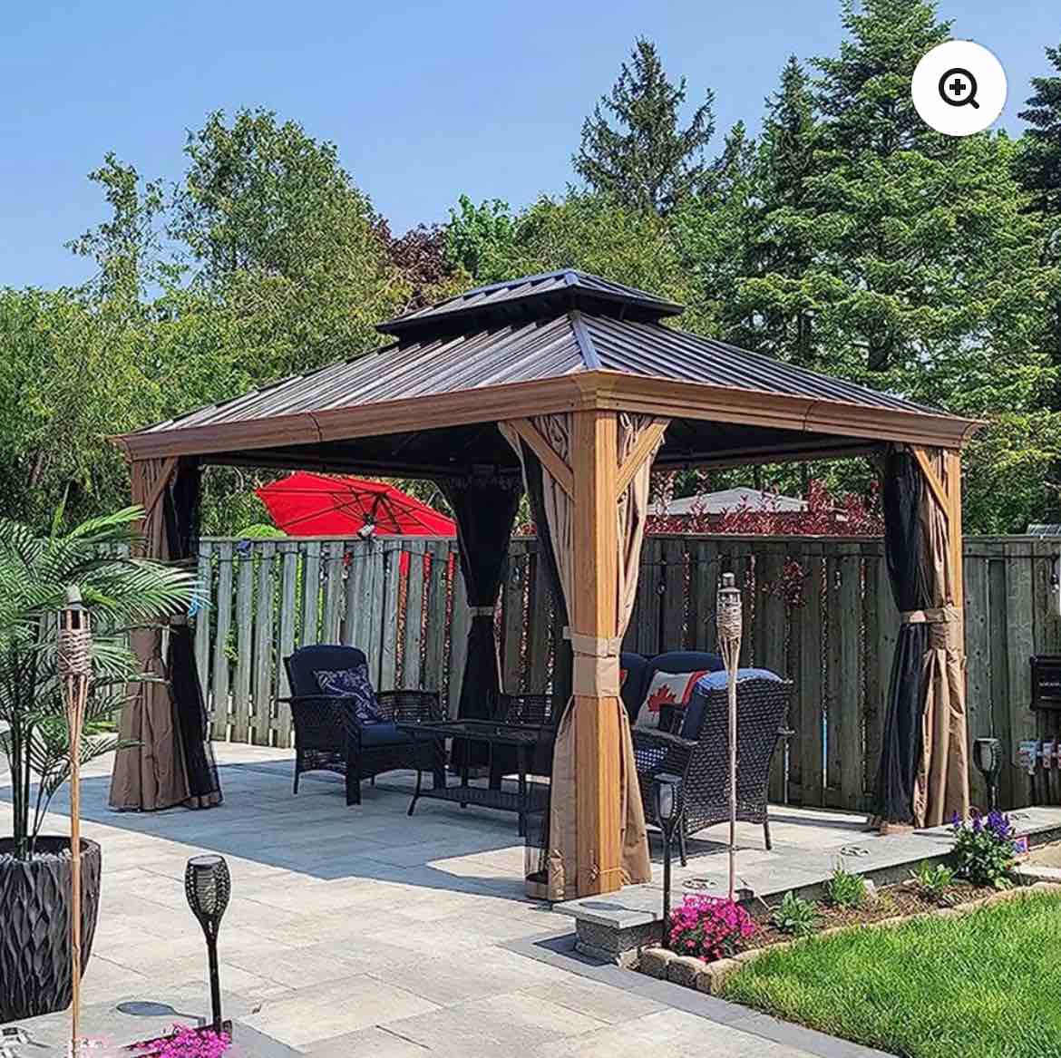 domi 10x12 Hardtop Gazebo Wood-Looking with Drainage Gutte