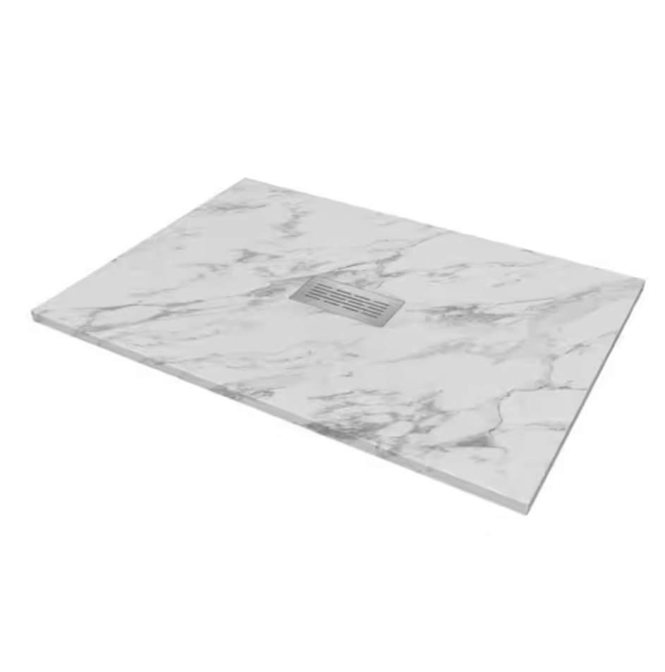 castico Arcadia 36x60 Solid Composite Stone Alcove Shower Pan Base with Center Drain in Carrara Sand