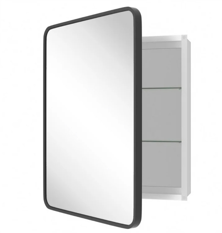 WallBeyond Aluminum Medicine Cabinet with Mirror Round Corner Rectangle Cabinet 22x28, Black