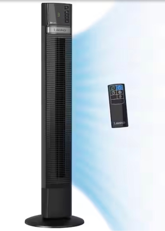 Lasko 48 in. 4 Speeds Xtra Air Tower Fan in Black with Carry Handle, Oscillating, Remote Control, Nighttime Setting, Timer