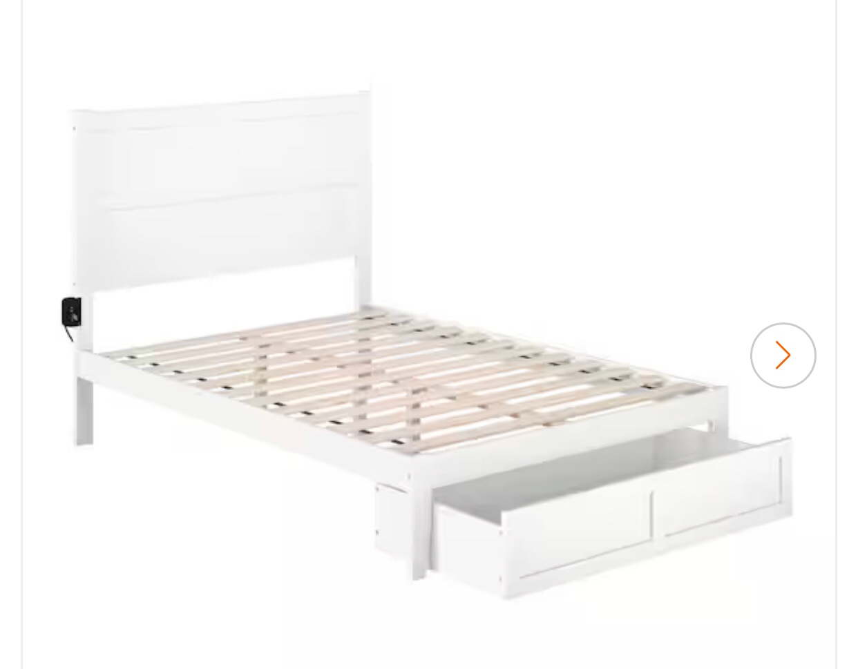 Full AJHO11WHB NoHo White Full Solid Wood Storage Platform Bed with Foot Drawer and Attachable USB Device Charger. Storage drawer panels and side rails ONLY