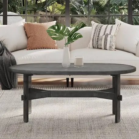 East at Main Rhett Acacia Wood Oval Coffee Table, Black