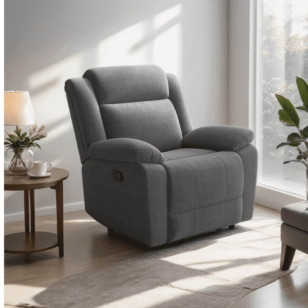 EBELLO 37" Wide Soft Upholstered Manual Rocker Recliner,Gray