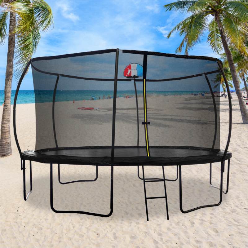 14Foot Trampoline with backboard, Outdoor Pumpkin Trampoline for Kids and Adults with Enclosure Net and Ladder W285102807