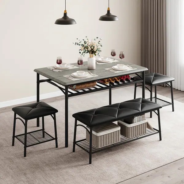Dining Table Set for 4 with Upholstered Bench PHO_101IKQH3
