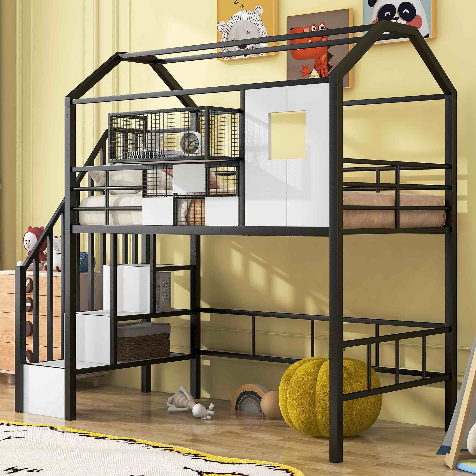 Metal Loft Bed With Roof Design And A Storage Box MF309369AAB (Box 2 of 2)