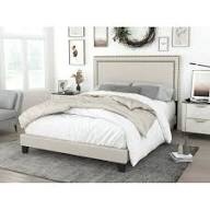 HMD Adam Upholstered Queen Panel Bed, Beige ; Size:Queen