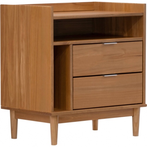 Lee Mid Century 2 Drawer Nightstand in Caramel Solid Wood by Walker Edison
