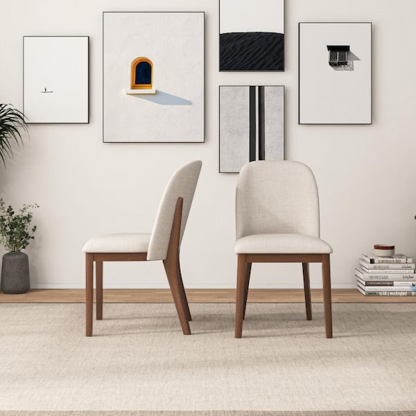 Ashcroft Belfast Beverly Mid-Century Modern Beige Fabric Linen Dining Chair Set of 2