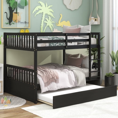 ARCTICSCORPION Bunk Bed with Trundle, Full Over Full Bunk Beds Trundle and Ladder, Solid Wood Twin Trundle Bed with Rails, Safety High Guardrails, Convertible Bunk Bed for Kids, Teens (Espresso) W50435373