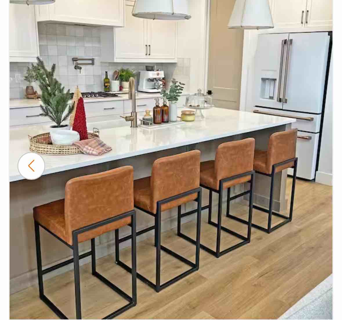 24 in. Brown PU Leather Counter Height Bar Stool with Metal Frame, Set of 2