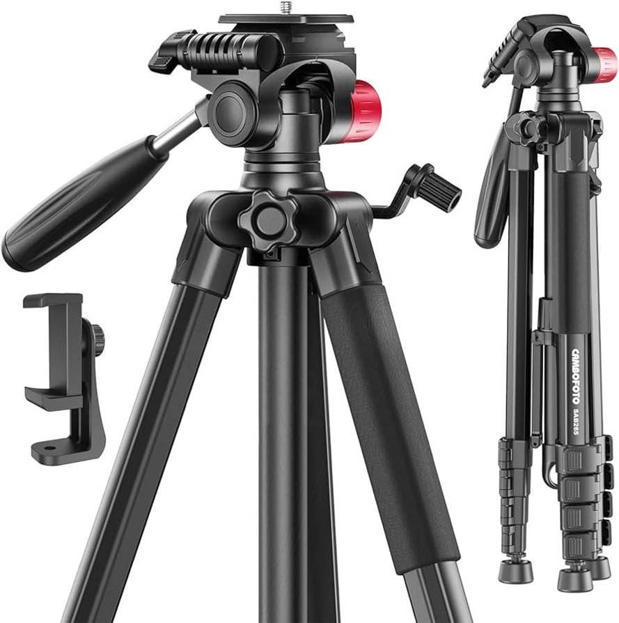 CAMBOFOTO 74 inches-Camera-Tripod, Porfessional Aluminum Heavy Duty Vlog/Video Recording Tripod Stand with Travel Bag for Mirrorless/DSLR/Phone/Camcorder/Spotting Scopes