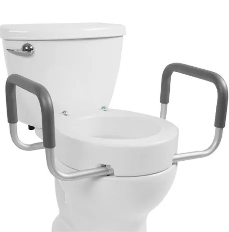 RMS Raised Toilet Seat - 5 Inch Elevated Riser with Adjustable Padded Arms - Toilet Safety Seat for Elongated or Standard Commode