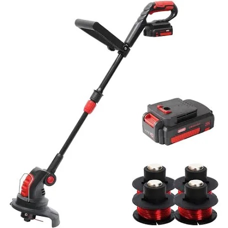 MZK String Trimmer, 20V Cordless Electric 12'' Grass Trimmer with Replacement Spools (4 Pack), Battery Powered Lightweight Weed Grass Trimmer/Edger, 8000 RPM 12-in 5.1lb Battery and Charger Included