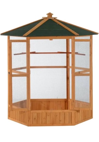 PawHut 69" Large Wooden Hexagonal Outdoor Aviary Flight Bird Cage with Covered Roof
