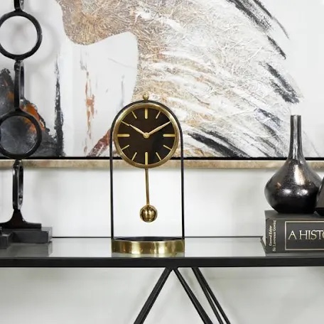 Gold Aluminum Metal Tall Clock with Swinging Ball Pendulum - Gold - 6"W, 13"H