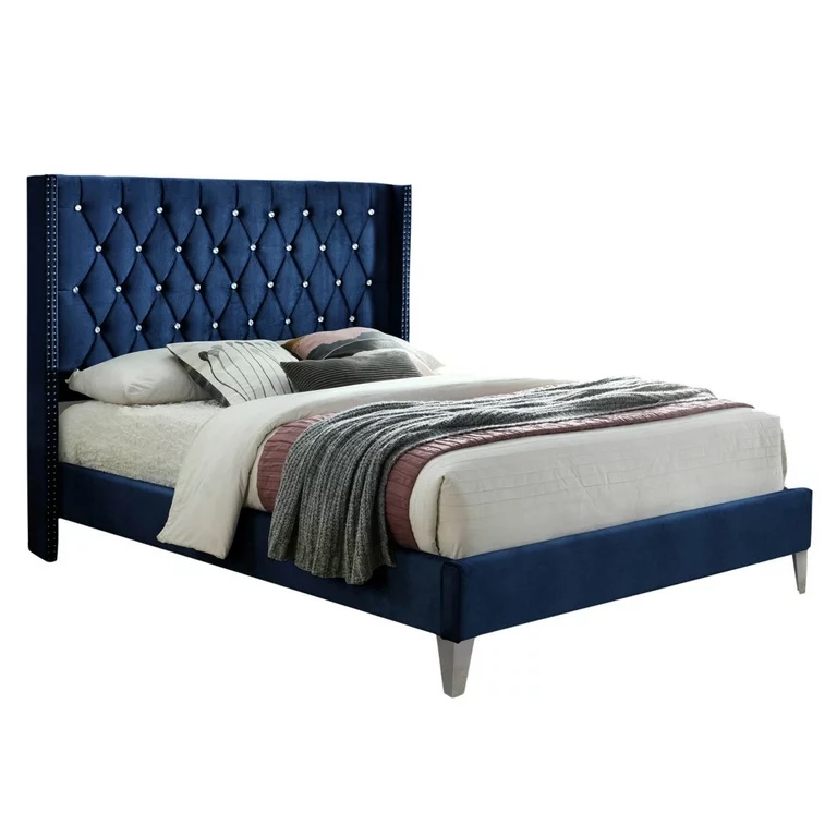 Home Bedroom Furniture Alexa Velvet Upholstered Full Platform Bed - Blue