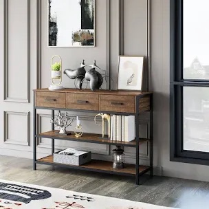 43.3"W 30.1"H Console Table With 3 Drawers and Open Storage Shelves