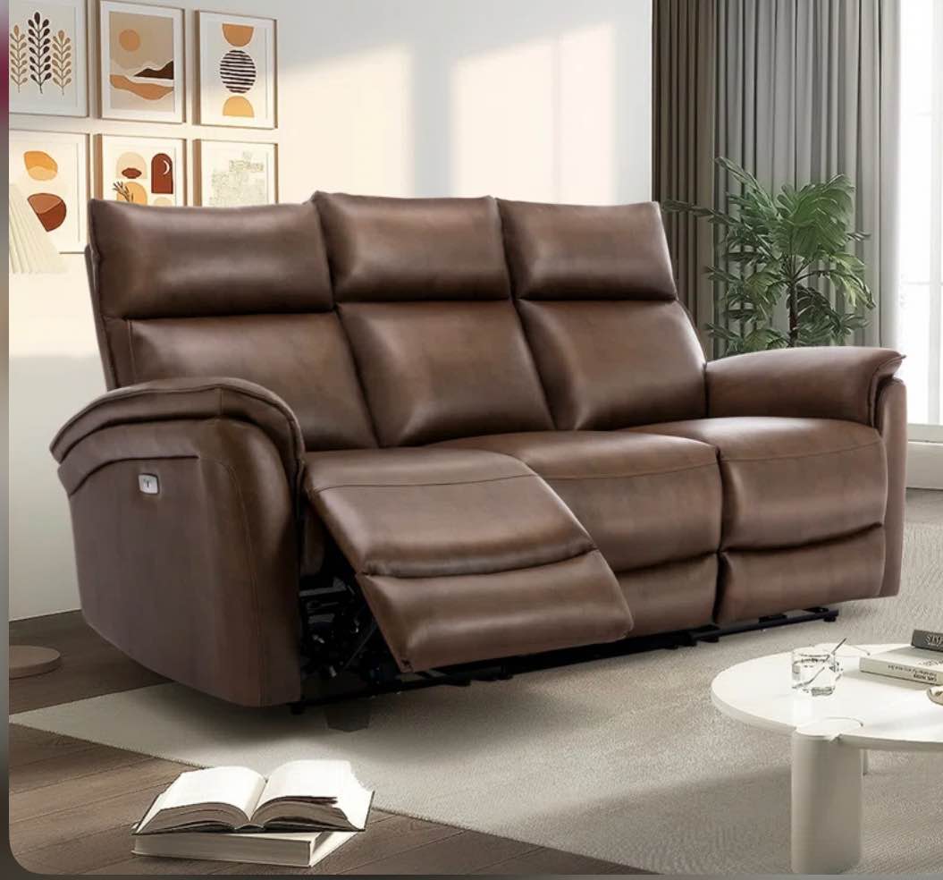 Vonnita Power 3-Seat Reclining Leather Upholstered Sofa With USB Charging Port And Lumbar Support