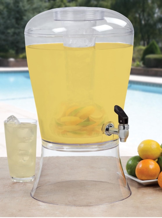 CreativeWare Beverage Dispenser with Ice Cylinder and Fruit Infuser, 3 Gallon, Clear