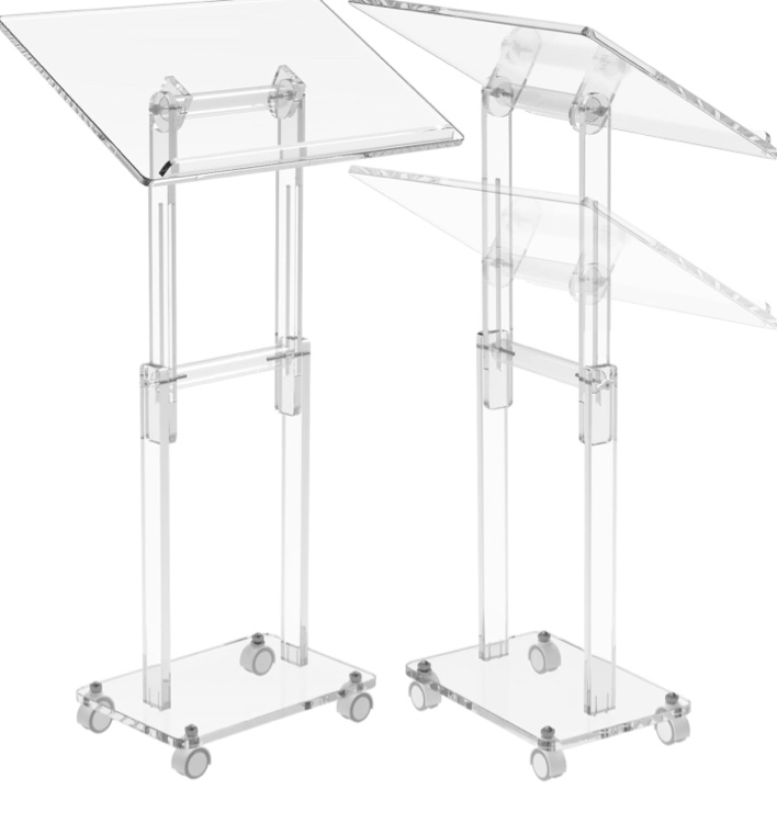 Ultra Clear Acrylic Pulpit Podium Stand | Modern Wheels Portable Pulpits for Churches Pastors Modern School Classroom Lecterns | Music Wedding Event Reception