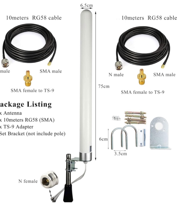 Dual Mimo Outdoor Antenna-4G LTE WiFi Omni-Directional Antenna for Router Mobile Wireless Hotspot with 2pcs 10Meters Extension Cable SMA TS-9 Adapter