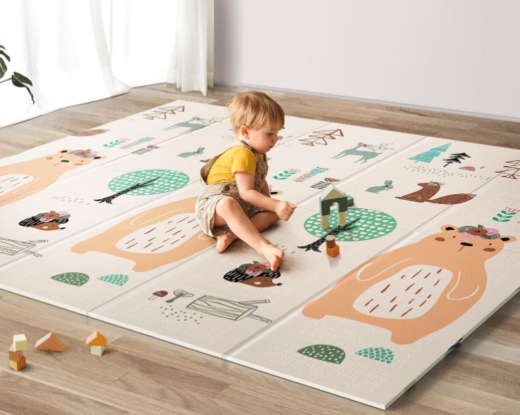 UANLAUO Foldable Baby Play Mat, Extra Large Waterproof Activity Playmats for Babies,Toddlers, Infants, Play & Tummy Time, Foam Baby Mat for Floor with Travel Bag (Bear(79x71x0.4inch))