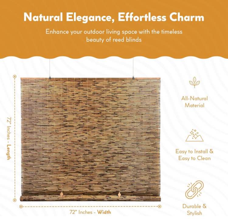 Radiance Cordless Bamboo Blinds - Waterproof Roller Shades for Porch, Patio & Interior Windows - Roll-up Bamboo Shades for Inside Mount - Indoor & Outdoor Privacy Screen, Cocoa, 72"W x 72"L - 3370772E