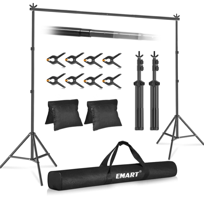 EMART Backdrop Stand 10x7ft(WxH) Photo Studio Adjustable Background Stand Support Kit with 2 Crossbars, 8 Backdrop Clamps, 2 Sandbags and Carrying Bag for Parties Events Decoration