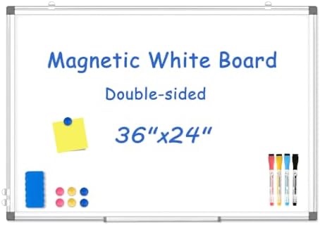 Magnetic White Board, 36" x 24" Double-sides Dry Erase White Board for wall, Hanging or Mounted Whiteboard, Horizontal or Vertical, Silver Aluminium Frame, Home, School, Office, Kitchen