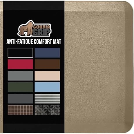 Gorilla Grip Anti Fatigue Cushioned Kitchen Floor Mats, Thick Ergonomic Standing Office Desk Mat, Waterproof Scratch Resistant Pebbled Topside, Supportive Comfort Padded Foam Rugs, 32x20, Taupe