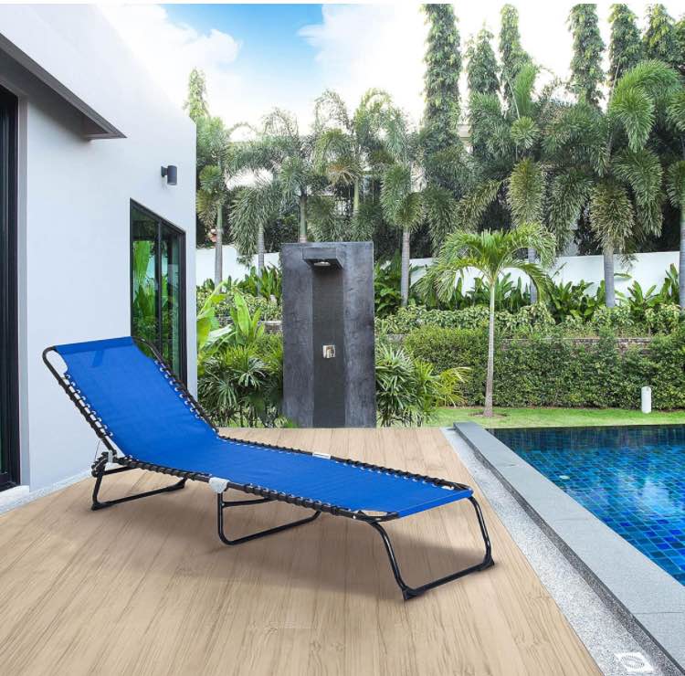 Outsunny Folding Chaise Lounge Pool Chair, Patio Sun Tanning Chair, Outdoor Lounge Chair with 4-Position Reclining Back, Breathable Mesh Seat for Beach, Yard, Patio, Blue