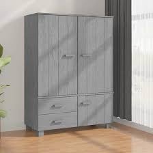vidaXL Wardrobe, Armoire with Shelves and Drawers, Closet for Home Bedroom, Free Standing Closet Rack, HAMAR Dark Gray Solid Wood Pine