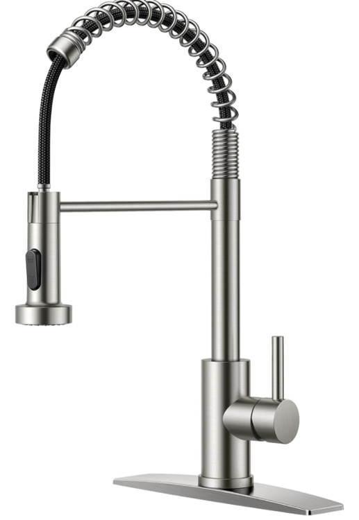 FORIOUS Kitchen Faucet, Brushed Nickel Kitchen Sink Faucets with Pull Down Sprayer, Commercial Spring Kitchen Sink Faucet Stainless Steel, Single Handle High Arc Sink Faucets for Laundry Utility Room